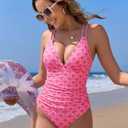 ZAFUL Women's One Piece Swimsuit Tummy Control Slimming Swimwear Floral Double-Strap Back Cut Out Bathing Suit (L)