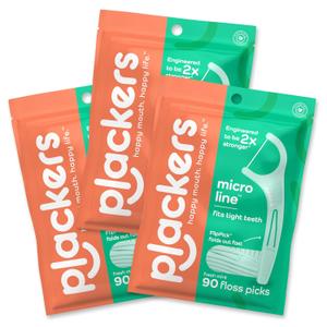 Plackers Micro Line Dental Floss Picks, Fold-Out FlipPick, Tuffloss, Easy Storage with Sure-Zip Seal, Fresh Mint Flavor, 90 Count (Pack of 3) 