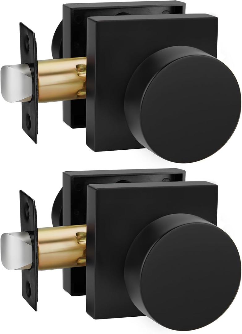 Goldenwarm Passage Door Knobs Black, Zinc-Alloy Heavy Duty Closet Door Knobs, Contemporary Matte Black Door Knob Passage, Matte Black Door Knob for Hallway (2 Pack)
