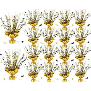 18 Pack 2026 Graduation Table Centerpiece Decoration Metallic Foil Spray Centerpiece Glitter Star Brust Table Topper Decoration for Graduation Birthday New Year Holiday Party Supplies (Black and Gold)