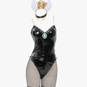MEOWCOS Bodysuit for Women Cute Blue Princess Bunny Girl Costume Faux Leather Halloween Costume Size XL