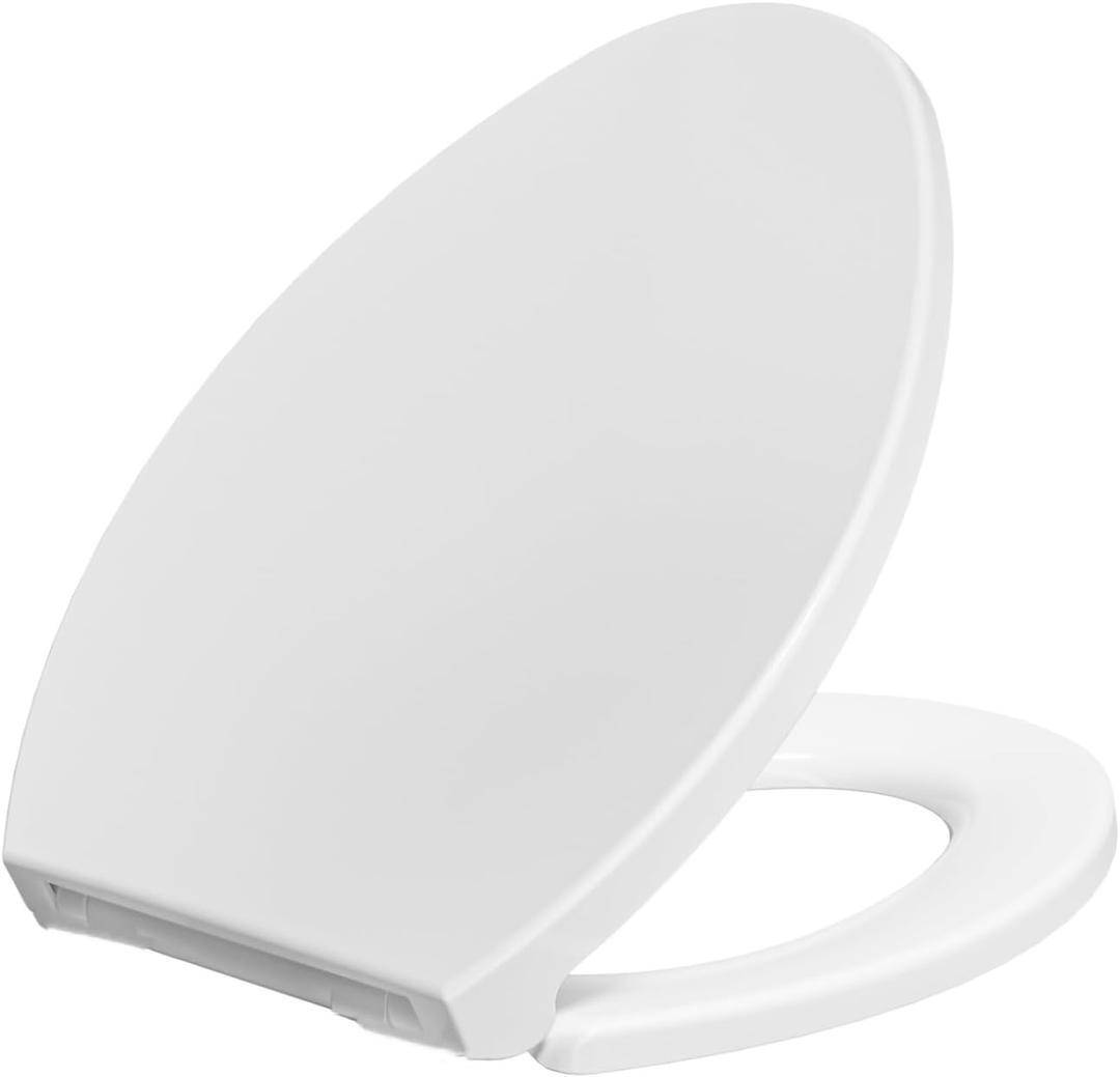 SAMODRA Elongated Toilet Seat (Withstand 440 lbs), Slow Close, One-Click to Quick Release with Installation Hardware, Easy Clean & Change Hinges (Elongated Toilet Seat)