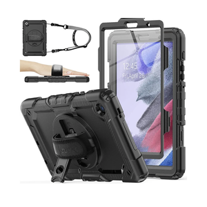 Case for Samsung Galaxy Tab A7 Lite 2021 8.7'' SM-T220/T225/T227 with Screen Protector Pencil Holder [360 Rotating Hand Strap] &Stand, SEYMAC stock Drop-Proof, Black