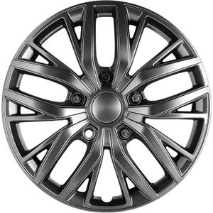 17-Inch Silver ABS Hubcaps with Steel Rings & Adjusters, Patented Design, Universal Fit, Set of 4 Wheel Covers (Gunmetal Grey)