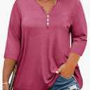 DOLNINE Womens-Plus-Size-Tops Trendy Henley Button Shirts Casual V Neck Long Sleeve Tunic Sweatshirts 2XL
