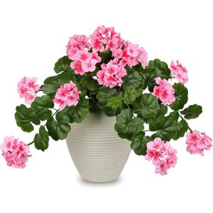Briful Realistic Silk Geraniums Flowers for Outdoor & Indoor Decor, 19.6 Wide Lush Artificial Geranium Bouquet for Home Door Patio Decor, 15.7'' High Farmhouse Trailing Hanging & Tabletop Decor, Pink
