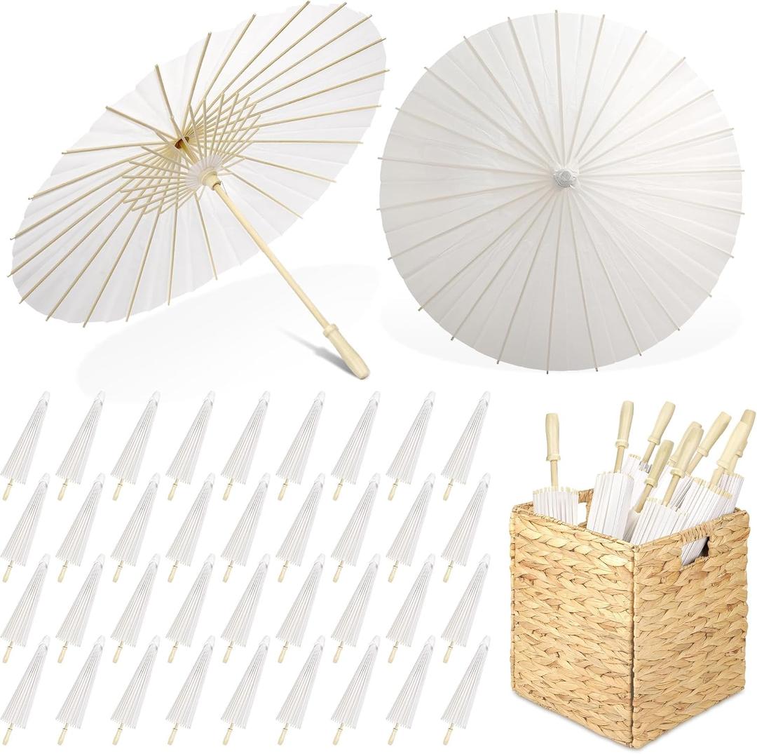 Aodaer 36 Pieces White Paper Umbrella 33 Inches Decorative Oiled Umbrella with Foldable Storage Box Chinese Japanese Parasol Umbrellas for Wedding Bridal Props Party Decor DIY Painting Craft