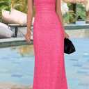 PRETTYGARDEN Womens Summer Dresses Spaghetti Strap Floral Maxi Dress Sleeveless Long Bodycon Dresses Wedding Guest Dress (Pink, L)