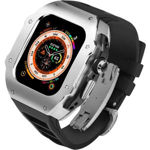 AHNHSKY 316L Stainless Steel Case with Band for Apple Watch Ultra 3/ 2/ 1 49mm Titanium, Luxury Rugged Military Protective Metal Cover Tactical Heavy Duty Protection Strap for Men iWatch, Silver
