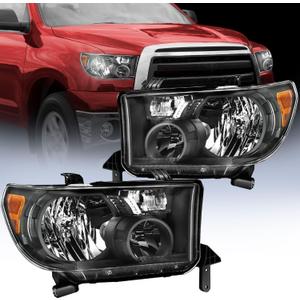 Nilight Headlight Assembly for 2007 2008 2009 2010 2011 2012 2013 Toyota Tundra 2008-2017 Sequoia Headlamps Replacement Black Housing Amber Reflector Driver and Passenger Side