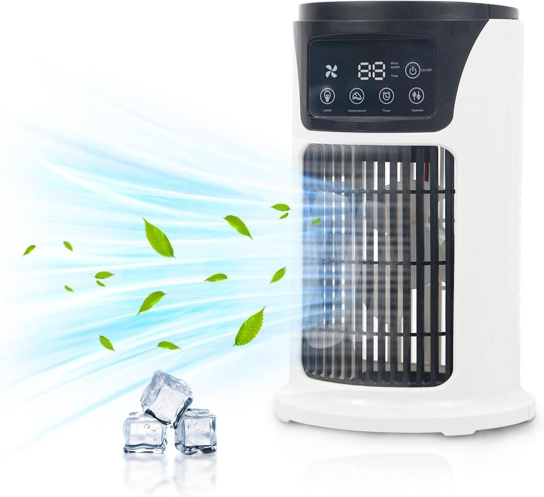 Portable Air Conditioner Fan, MAXROCK Portable AC Personal Mini Air Cooler 6 Speed Desk Air Cooling Fan 7 Colors LED Light with Timing Function for Personal Use