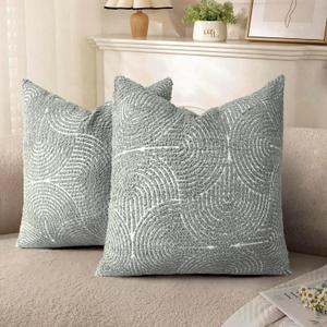 AELS Boho Decorative Textured Throw Pillow Covers 18x18, Organic Modern Mid Century Rainbow Tufted Pillow Case, Farmhouse Rustic Geometric Woven Cushion Case for Bed Couch Sofa, Slate Pale Blue Gray