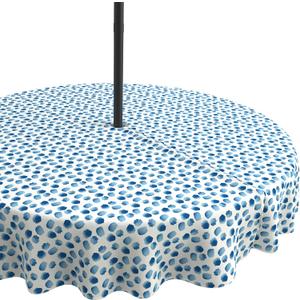 LVTXIII Round Outdoor Tablecloth with Umbrella Hole and Zipper, Water-Repellent 60 Inch Patio Table Cover for Bistro, Garden, Patio & Picnic, Brush Blue