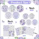 150 Pcs Floral Plates and Napkins, Light Purple and White Floral Tea Party Supplies Include Hydrangea Flower Gingham Plates Napkins for Garden Party, Bridal Baby Shower, Spring Party