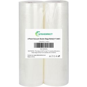 Vacuum Sealer Bags Rolls 2-Pack 11"X50' Commercial Grade BPA Free Double Sides Textured Vacuum Seal Bags Compatible with FoodSaver and Sous Vide Cooking (Total 100 Feet)