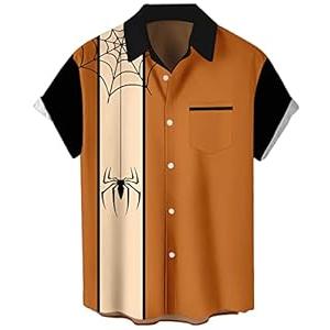 Deer Lady 2025 Halloween Button Down Shirts for Men Funny Pumpkins Hawaiian Short Sleeve Casual Bowling Shirt (Small)