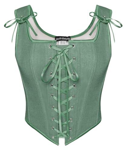 Scarlet Darkness Women's Renaissance Corset Tops Vintage Lace Up Overbust Bustier Bodice Bean Green, Size 10