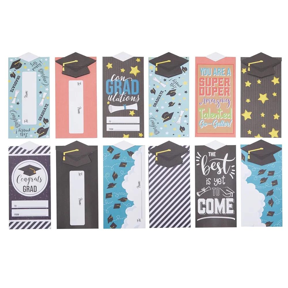 36 Pack Graduation Envelopes for Money, Gift Cards Holders, Party Supplies, Favors, Award Ceremony, High School, College Grad Celebration Decorations, 6 Designs (7x3 in)