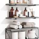 Fixwal 3+1 Tier Bathroom Floating Shelves Over Toilet, 15.8in Farmhouse Rustic Wood Shelves, Wall Decor for Bathroom, Living Room,Bedroom and Kitchen (Gray) (Grey)
