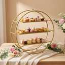 Shimeyao 1 Pcs Gold Cupcake Stand 22 Inch Tiered Dessert Stand Large Metal 3 Tier Serving Tray Round Gold Dessert Table Display for Wedding, Birthday Party, Catering Events