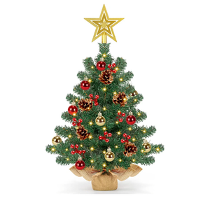 8 Modes & Timer] 24 Inch Small Tabletop Christmas Tree with 50 Warm White Lights Star Treetop and Ornaments Artificial Mini Christmas Tree Indoor Home Table Christmas Decorations