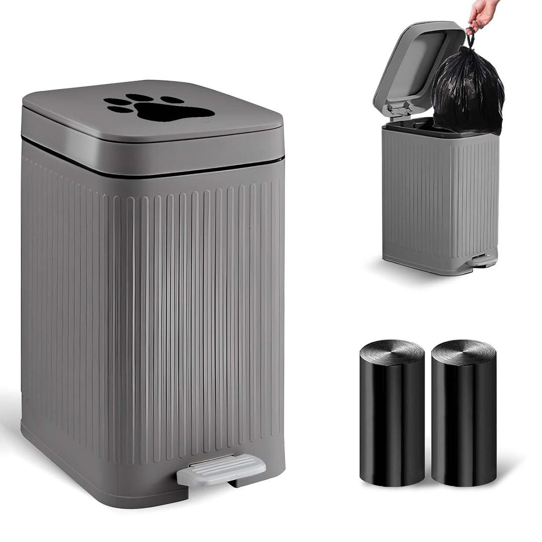 Dog Poop Trash Can Outside, 5L/1.3 Gal Pet Poop Bucket with Lid, Foot Pedal, Dog Waste Container with 40 Bags, Lid Soft Close for Pet, Grey