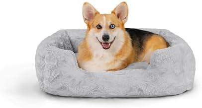 Best Friends by Sheri Lux Lounge Bed Calming Faux Fur Dog Bed, Gray, Medium, 30" x 20"