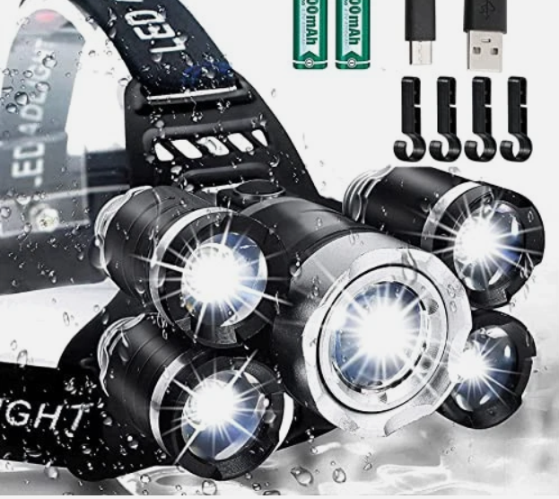 JIMEJV USB Rechargeable Headlamp 12000 Lumen Ultra Bright LED Work Headlight, 4 Modes Waterproof Head Lamp Best Headlamps for Adults, Camping, Outdoors & Hard Hat Work Zoomable Headlight (Sliver)