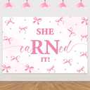 Nurse Graduation Backdrop Pink Bow She Earned It Graduates Photography Background Congrat RN Party Decorations for Class of 2026 She Did It Graduation Prom Party Nursing School Survivor Grad Party