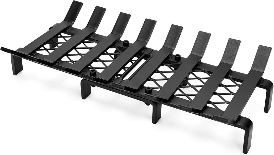 WILLOW WEAVE 20" Fireplace Grate with Ember Retainer, Wood Stove Grate Rack, Heavy Duty Solid Steel 8-Bars Firewood Holder, Easy-Assembly Fire Grate for Indoor Hearth Outdoor Firepit - Matt Black