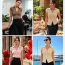 Women Ruched Button Down Shirt Collared Fitted Business Dressy Casual Top | Cropped Y2K Button Up Shirt, V Neck Cap Sleeve Blouse, Versatile for Work, Summer, Casual & Going Out Outfits (Blue, S)