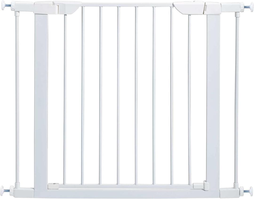 MidWest Homes for Pets 29-Inch High Walk-Thru Pressure Mounted Steel Dog Gate, Expands to 38 Inches Wide, Includes 3-inch Extensions, White