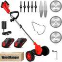 Wood Ranger Weed & Lawn Trimmer,3 in 1 Cordless Grass Trimmer,24V Cordless String Trimmer, Wheeled Weed Eater with 2 Batteries, Electric Lawn Edger Tool Set, 6-Inch Cutting Width(Red)