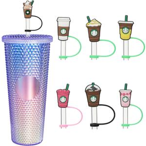2 x Straw Cover Compatible With Starbucks Cup, 7Pcs Reusable Drinking Straw Cover, Splash Proof Straw Cover Cap, Straw Covers Cap for Tumbles,Cups Accessories (7-8MM-7PCS).