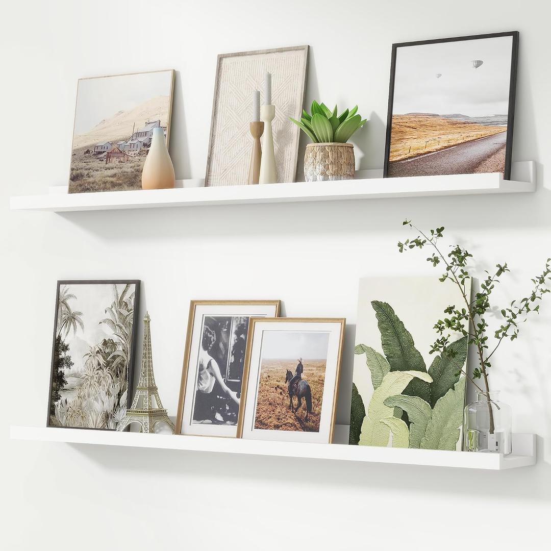 Picture Ledge Shelf, Floating Shelves for Wall, 44" W Set of 2, White
