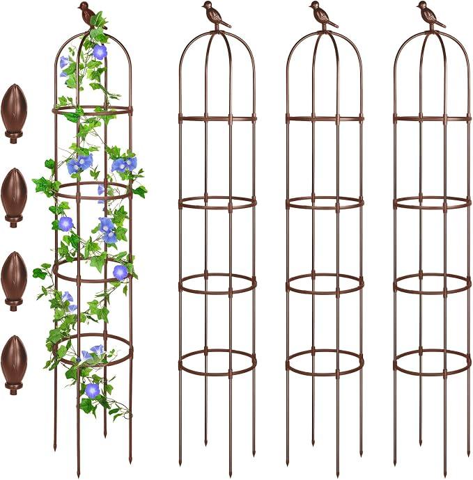Sadnyy 6 ft Garden Obelisk Trellis, Heavy Duty Plant Supports, Brown