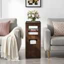 Modern Square End Table with Charging Station for Living Room, 11.5 x 11.5 x 25.6, Mini Accent Side Table for Small Space, Simple Nightstand for Bedroom (Walnut)