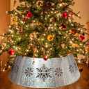 35.5" Galvanized Metal Christmas Tree Collar, Snowflake Diecut Christmas Tree Collars for Artificial Trees, Beautiful Metal Tree Collar Decorates Your Home for The Holidays