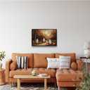 XWNLTEPK Halloween Canvas Wall Art Poster Ghostly Mural on Moonlit Trail Fun Fall Woodland Decor Pumpkin Row Flying Bats Autumn Leaf Decor Perfect for Decorating Home Library Corner (8x12in Black Framed, A08)