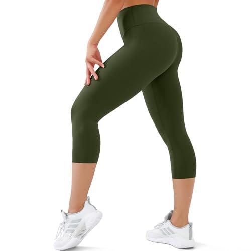 USAUPUP Capri Leggings for Women High Waisted Tummy Control Buttery Soft Womens Yoga Capris Pants Green, 2XL