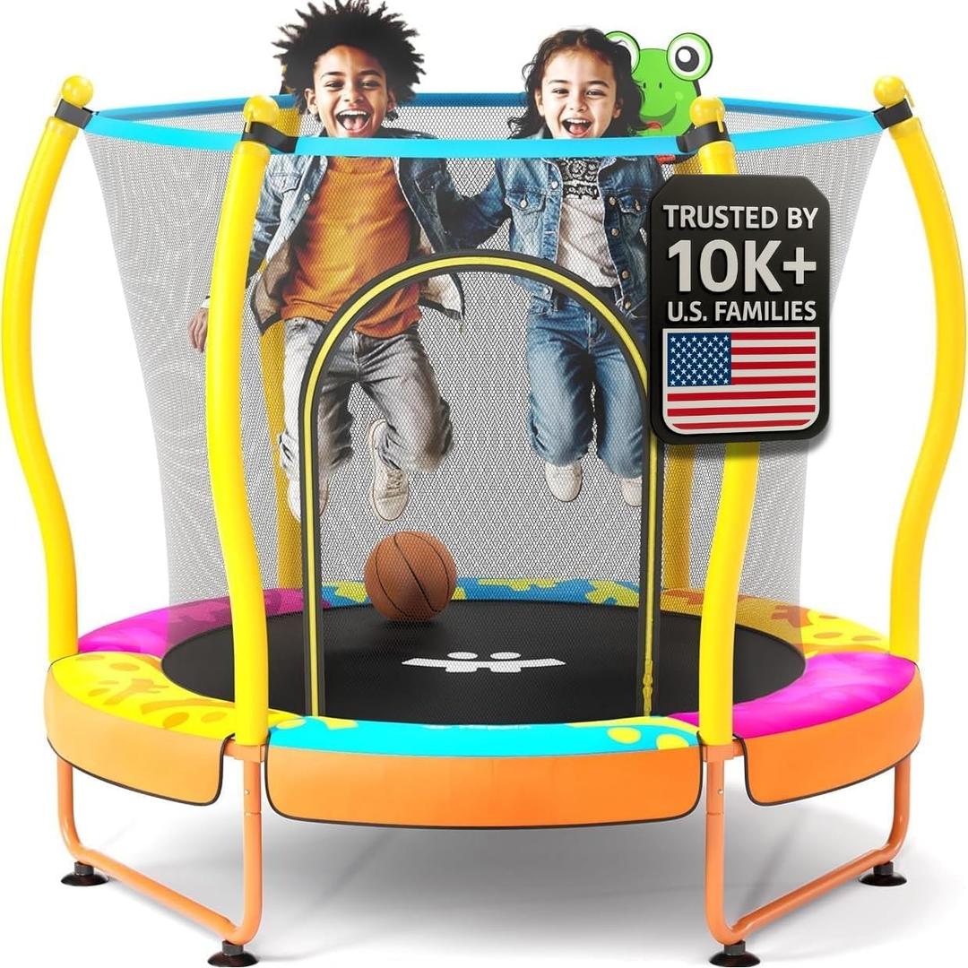 Happin 55 Trampoline for Kids with Safety Enclosure, Indoor & Outdoor Toddler Trampoline, Ultra Safe Design with Multi Activity Accessories, Perfect Toddler Gift for Boys & Girls Ages 18