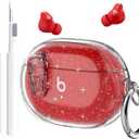 Studio Buds/Studio Buds Plus Case Cover Clear 2021/2023 Men Lock Clip with Cleaner Kit, GARTOO Protective Case for Women Girls Kids Clear Glitter