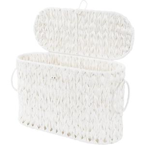 Coeusy Toilet Paper Basket,Wicker Toilet Paper Storage with Lid,Decorative Boho Wicker Basket for Bathroom,Free Standing-Cream White