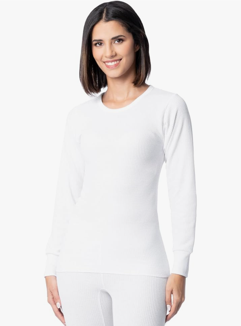 2 PCs Indera Women's Traditional Long Johns Thermal Long-Sleeve Crew Top XL White
