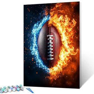 Tucocoo American Football Paint by Numbers Kits 16x20 inch Canvas DIY Oil Painting for Adults with Brushes and Acrylic Pigment Fantasy Fire Digital Art Colorful Picture for Home Decor (Without Frame)