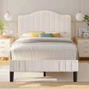 VECELO Twin Bed Frame Upholstered Platform Bed Frame with Height Adjustable Teddy Fabric Headboard, Strong Wood Slats Supports 7.9'' Under Bed Space Noise Free No Box Spring Needed, Cream