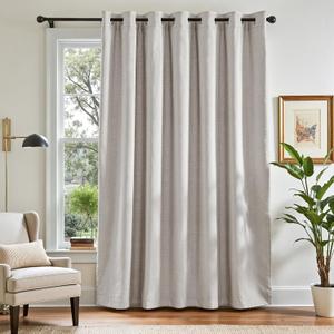jinchan Linen Textured Room Darkening Curtain 96 Inches Long for Living Room Extra Wide for Room Divider Stone White Curtain Thermal Insulated Grommet Top Bedroom Window Drape 1 Panel