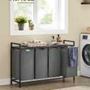 VASAGLE Laundry Hamper, Laundry Basket, Laundry Sorter with 4 Pull-Out and Removable Bags, Shelf, Metal Frame, 4 x 10.6 Gallons (40 L), 45.7 x 13 x 28.4 Inches, Slate Gray and Charcoal Gray UBLH401G01