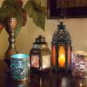 Moroccan Lanterns Decorative Indoor & Outdoor, 11 Medium Size Vintage Metal Hanging&Tabletop Candle Holder Decor, Halloween Christmas Ramadan Decorations for Home Porch Patio (Amber)