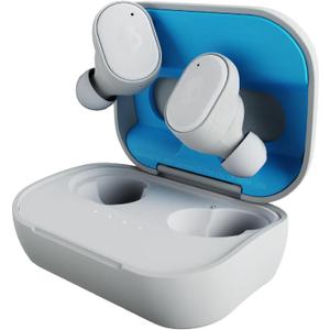 Skullcandy Grind Wireless Earbuds, Bluetooth Headphones, Up to 40 Hours Battery, Noise Isolating Fit, Microphone for iPhone Android, Customizable via Skull-iQ App - Light Grey/Blue